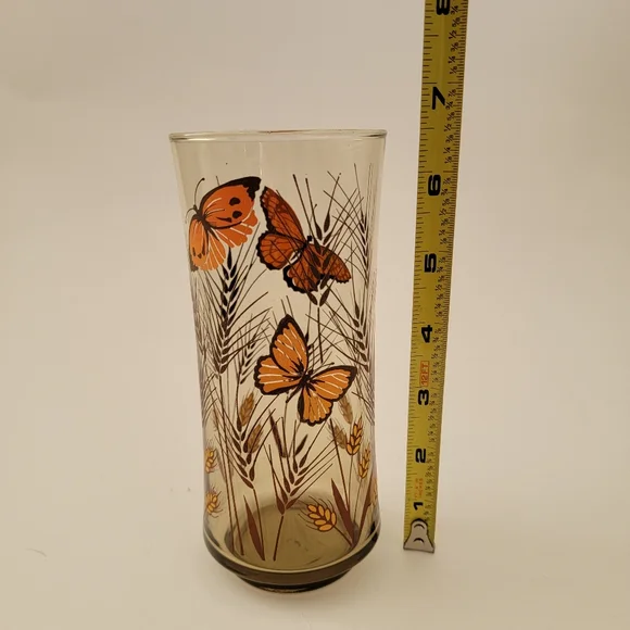 4 Vintage Retro Butterfly Wheat Design Smoked Tall Tumblers Drinking Glasses - Picture 4 of 8